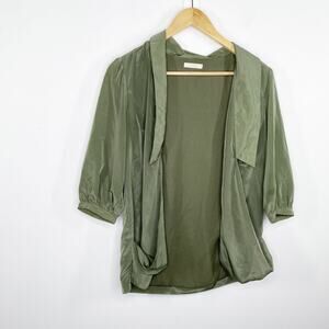 Tulle Anthro Green Satin Half Sleeve Open Front Cardigan Women's Size X-Small XS